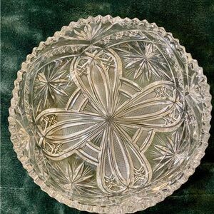 American Brilliant Period cut glass 8” bowl Hobstar & Fan Deep Cut  APB rare
